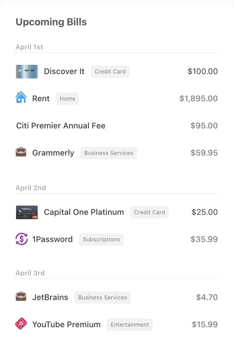 Screenshot of the expenses feature of BudgetBloom personal finance and budgeting app